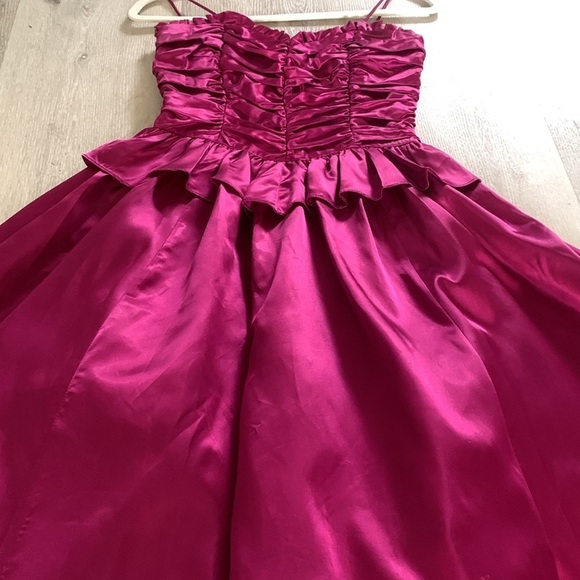 Gunne‎ Sax Jessica McClintock XS satin cocktail dress romantic Fuchsia ruched - Picture 15 of 16